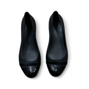 Crocs Black Mary Jane Patent Leather Tip Slip On Flats Comfort Casual Women's 10